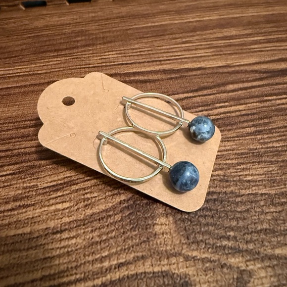 Silver and Blue Geometric Earrings - Picture 2 of 4